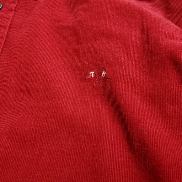 Vintage 90s Thomas Burberry Corduroy Shirt Mens Small Button Down Red Classic - Picture 6 of 13